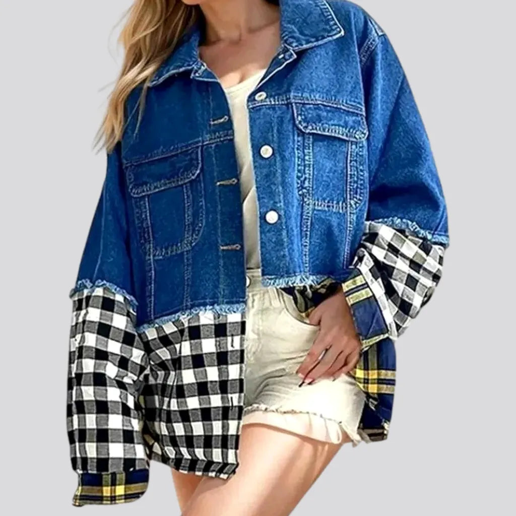 Women’s velvet jackets for luxurious feel -Cropped distressed women's denim jacket