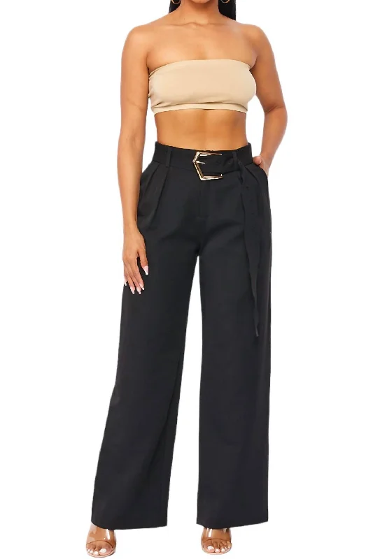 Women’s jogger leggings for sporty look -Gold Belted Black Trouser