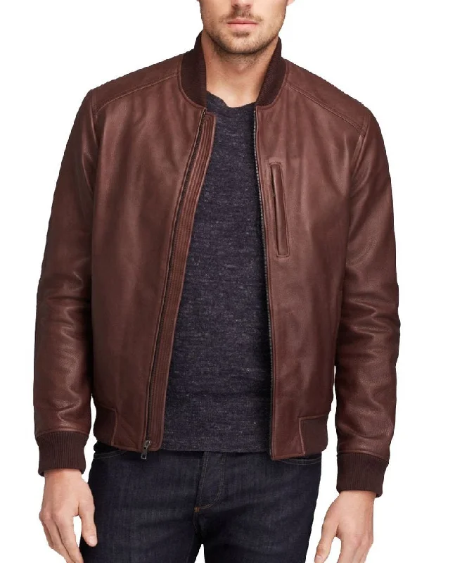 Women’s motorcycle jackets for cool edge -Men Bomber Real Leather Jackets: Dark Brown