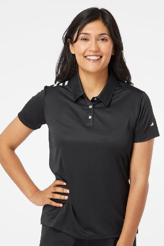 Women’s denim tops for casual chic -Adidas Womens 3 Stripes UPF 50+ Short Sleeve Polo Shirt - Black