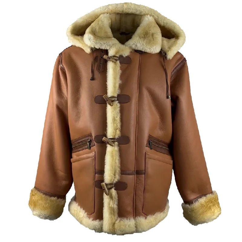 Women’s bomber coats for sporty look -Steve hart Tan Brown Shearling duffle coat