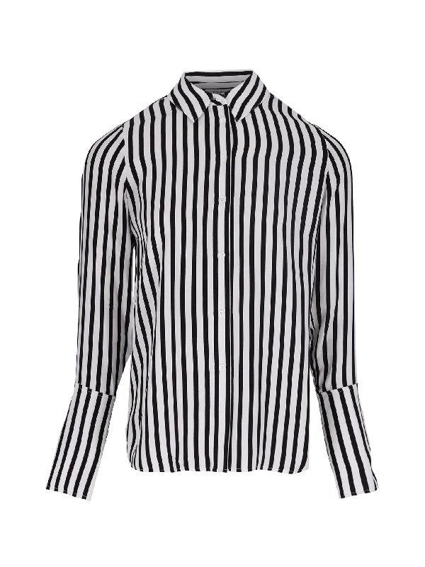 Women’s fitted tops for flattering silhouette -stripe-print silk shirt