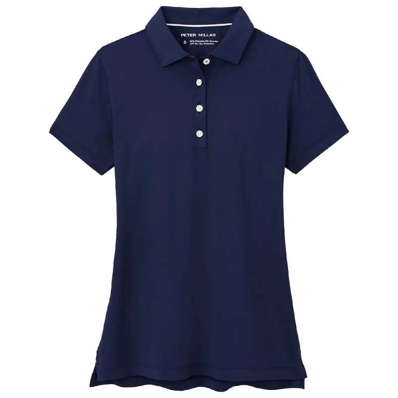 Women’s peplum blouse tops for polished look -Womens Short Sleeve Button Polo Navy - 2025