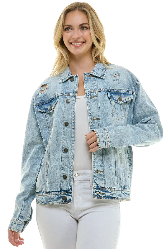 Women’s houndstooth jackets for classic appeal -Distressed  Denim Boyfriend Jacket (OPEN PACK) JKD-001