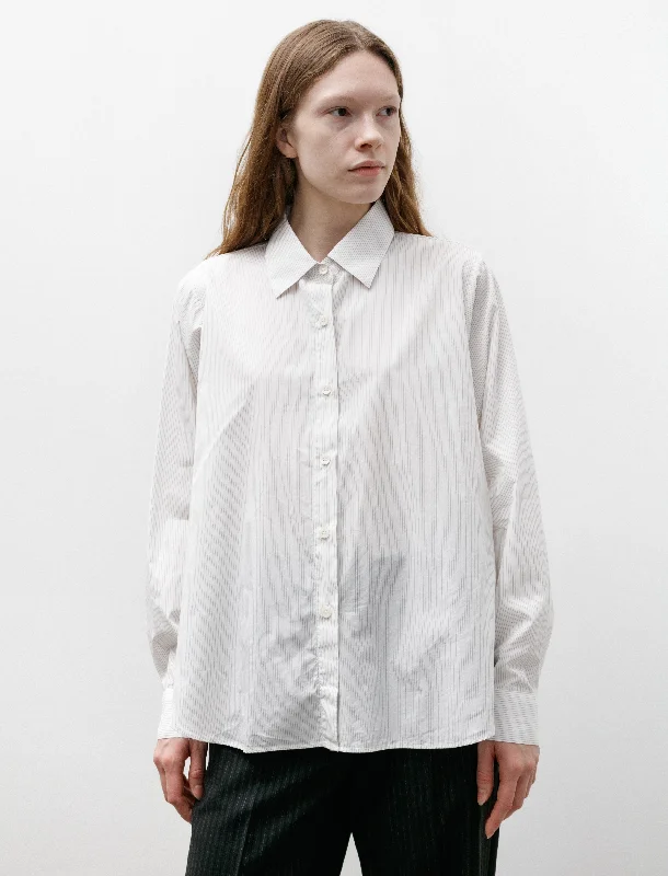 Women’s cotton button-up tops for everyday wear -Application Shirt White Mini Stripe