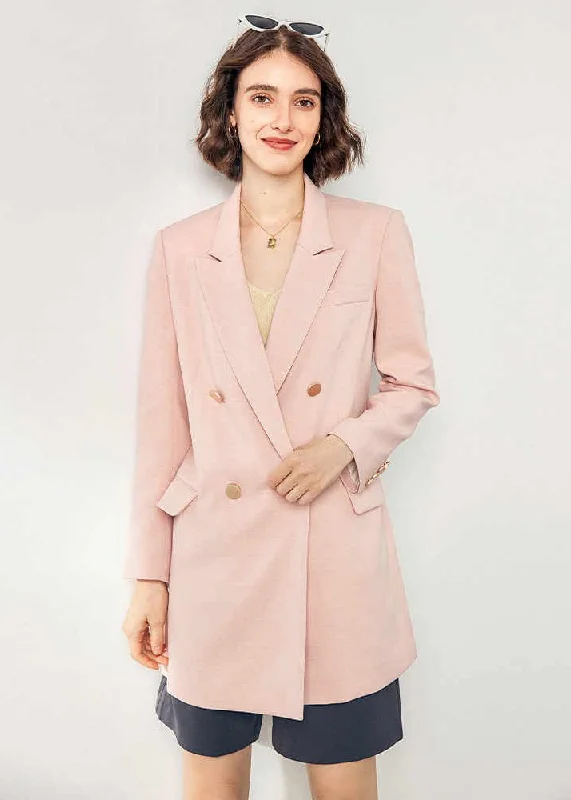 Women’s oversized jackets for relaxed fit -Pink Wool Blend Double Breasted Blazer