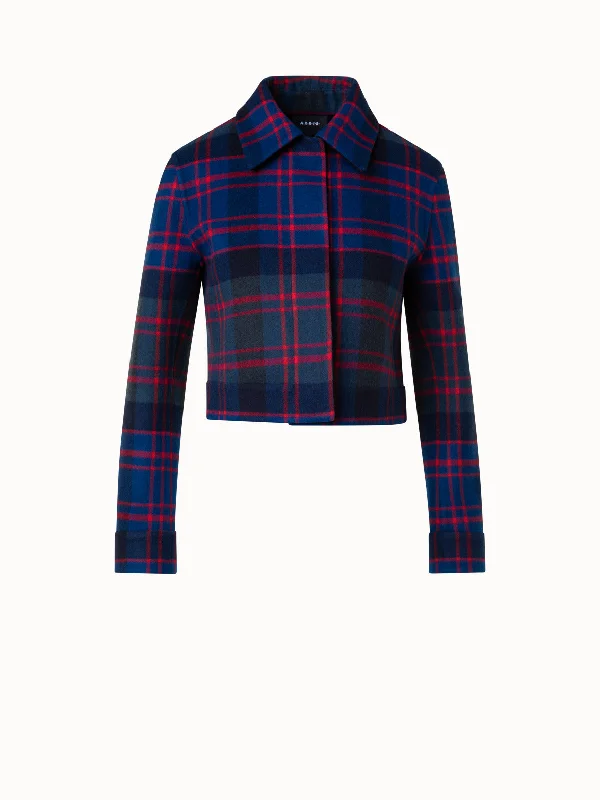 Women’s waterproof jackets for rainy days -Short Glen Check Jacket in Wool Cashmere Double-Face