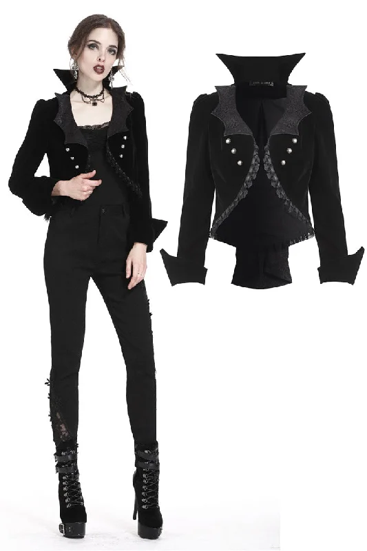 Women’s casual coats for weekend vibes -Gothic bat collar velvet short tailed jacket JW182