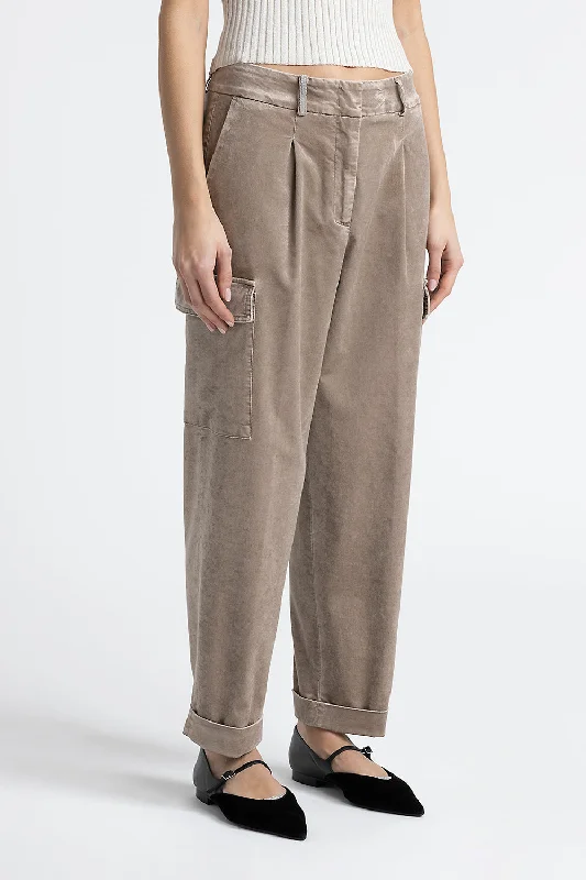 Women’s zip-up pants for easy wear -Corduroy carrot cargo trousers