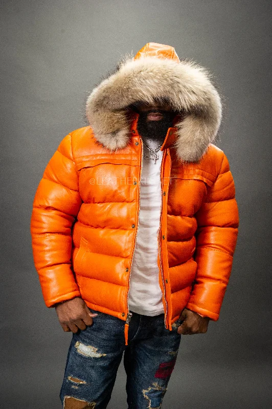 Women’s wool-blend coats for everyday wear -Men’s Alpine Leather Bubble Bomber Jacket [Orange]