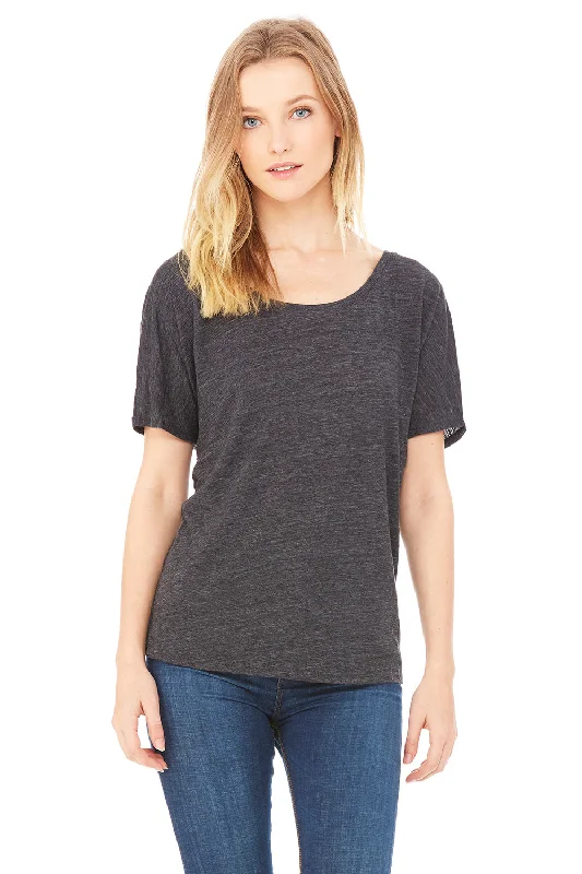 Women’s silk tops for luxurious feel -Bella + Canvas Womens Slouchy Short Sleeve Wide Neck T-Shirt - Charcoal Black Slub