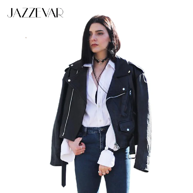 Women’s faux shearling jackets for winter warmth -Jazzevar New Autumn High Fashion Street Women's Short Washed PU Leather Jacket