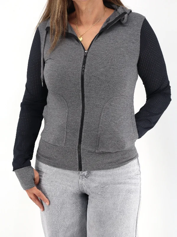 Women’s wool coats for layering in cold weather -Women's Fleece Mesh Sports Jacket,Grey/Navy