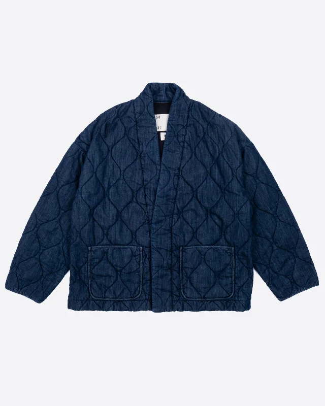 Women’s hooded coats for cold weather protection -Edo Jacket Quilted Denim Indigo