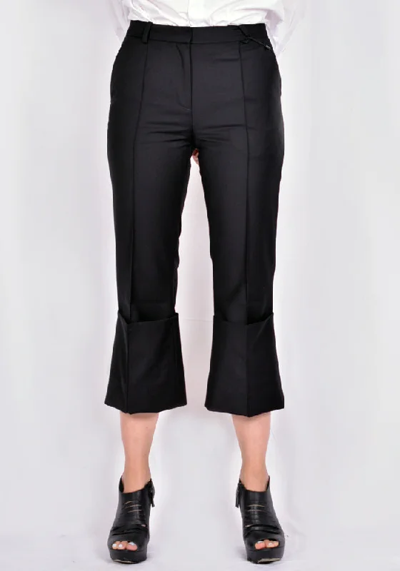 Women’s high-rise denim for flattering silhouette -ROKH R1CA58 PM FOLD FRONT PANTS BLACK