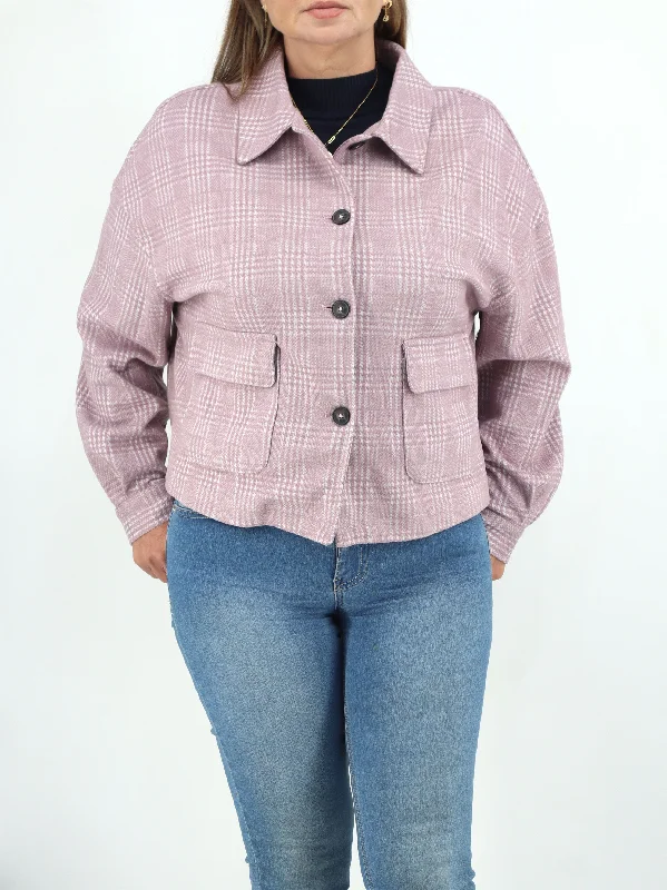 Women’s long wool coats for winter warmth -Women's Plaid Buttons Up Jacket,Lilac