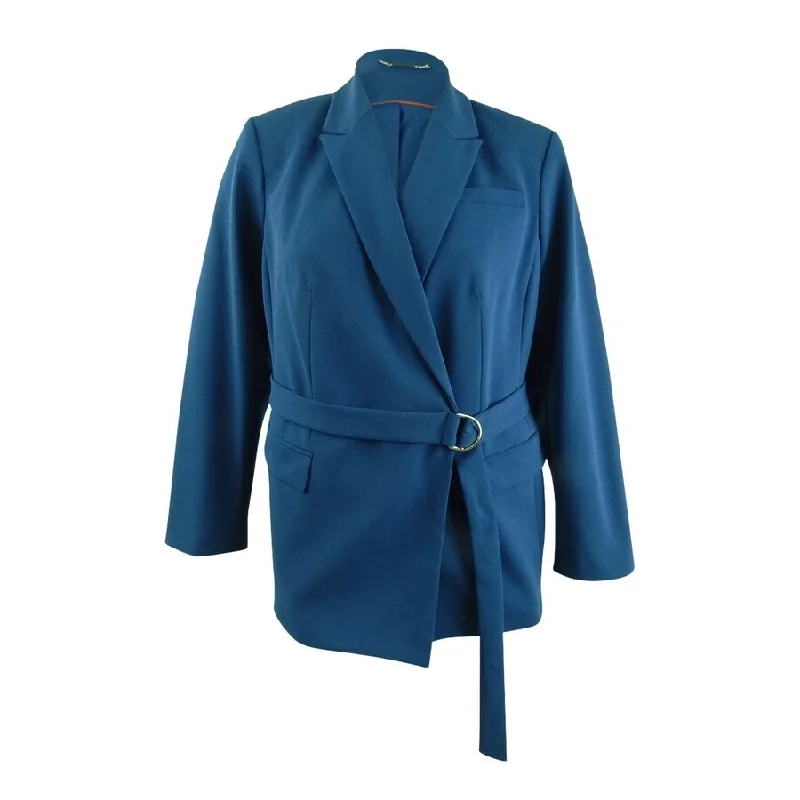 Women’s tailored jackets for polished look -Calvin Klein Women's Belted Peak-Lapel Blazer (14, Mallard Blue)