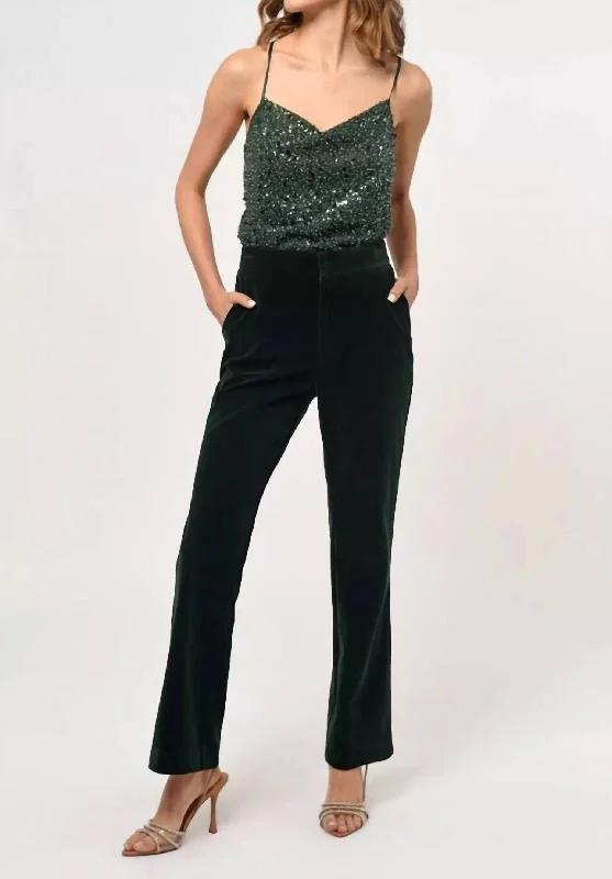 Women’s cropped leggings for warm-weather wear -Milton Velvet Straight Leg Trouser In Forest Green