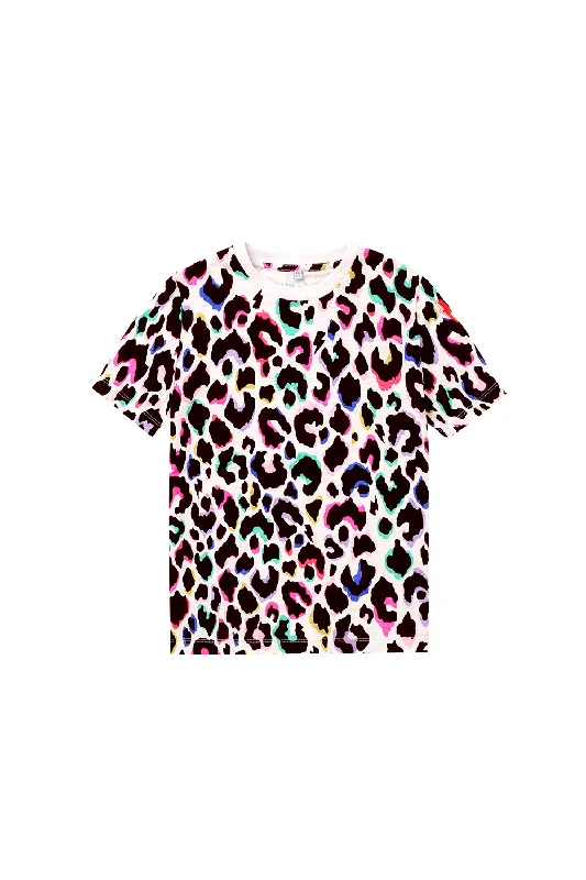 Women’s satin tops for evening wear -Kids Ivory with Rainbow Shadow Leopard Classic T-Shirt