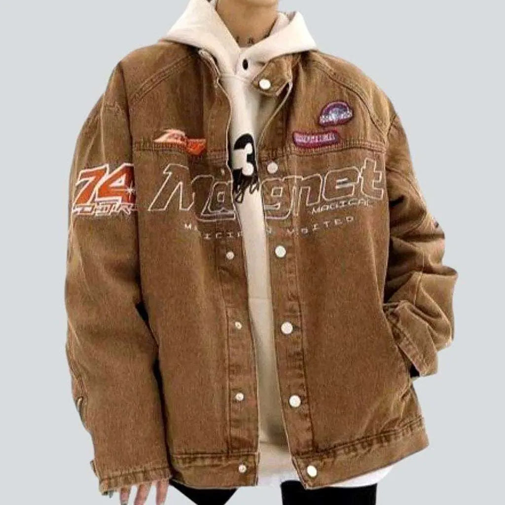 Women’s anorak jackets for wet weather -Letter embroidery women's denim jacket