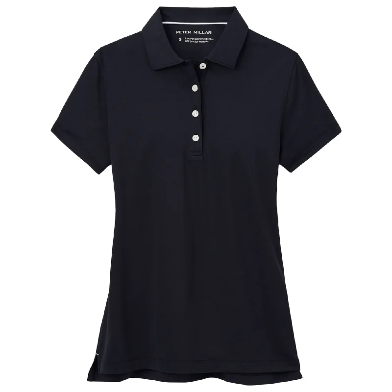 Women’s fitted blouse tops for professional outfit -Womens Short Sleeve Button Polo Black - 2025