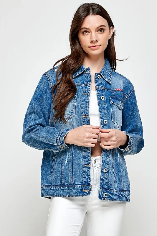 Women’s wool trench coats for fall style -Destroyed Casual Denim Jacket