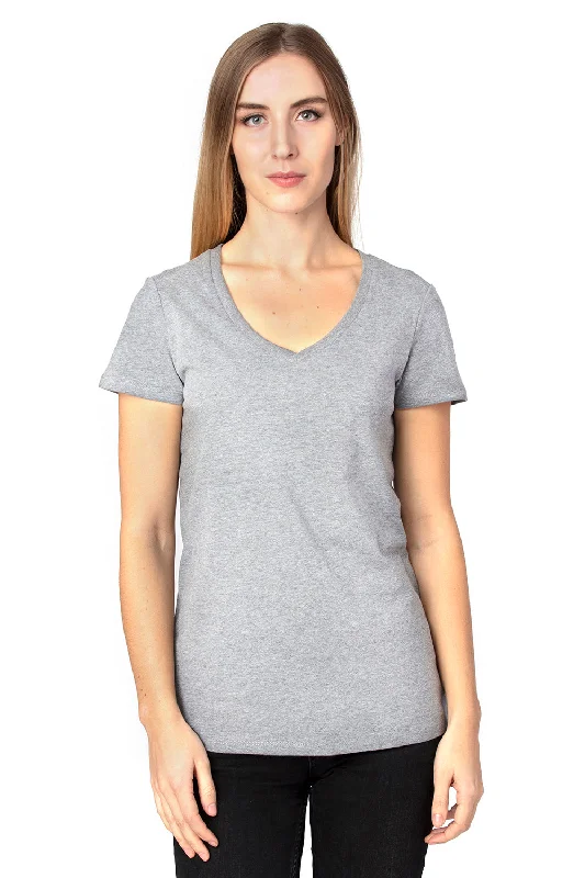 Women’s polo tops for sporty fashion -Threadfast Apparel Womens Ultimate Short Sleeve V-Neck T-Shirt - Heather Grey