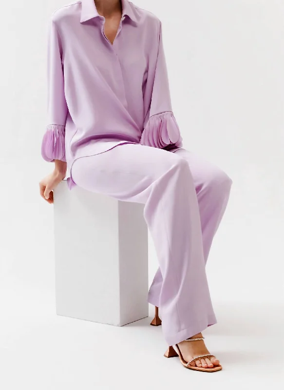 Women’s wool blend trousers for winter warmth -Slim Leg Pull-On Pant In Lilac Silk Crepe