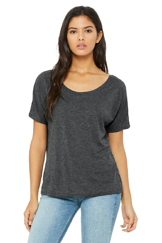 Women’s v-neck tops for flattering fit -Bella + Canvas Womens Slouchy Short Sleeve Wide Neck T-Shirt - Heather Dark Grey