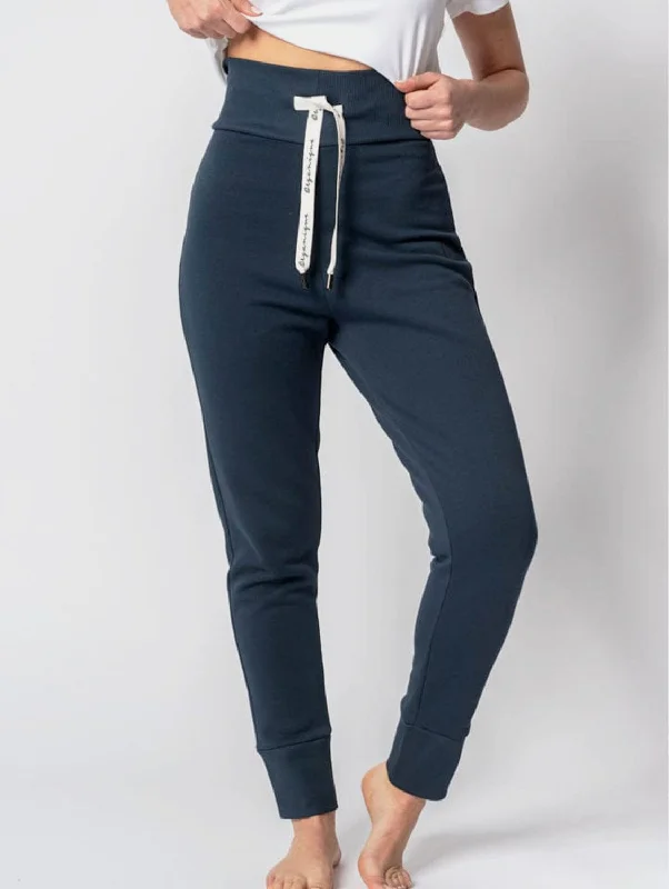 Women’s animal print pants for bold statement -Organic Cotton High Waist Jogger Trousers | Navy