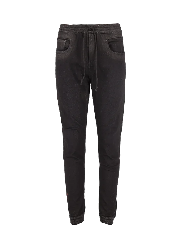 Women’s tapered pants for sleek look -'boy skinny' drawstring denim joggers