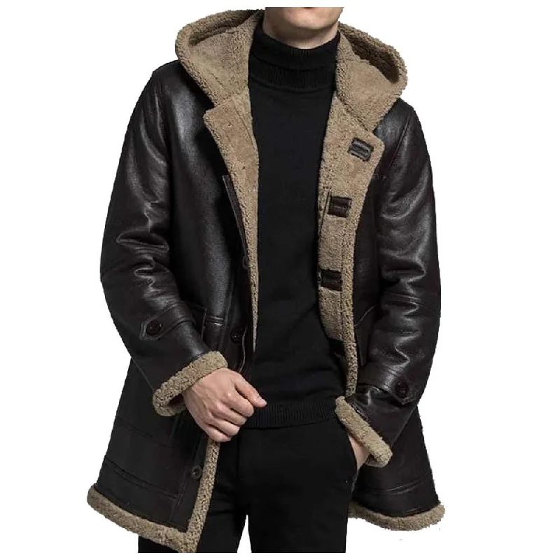 Women’s motorcycle jackets for cool edge -Black Aviator Shearling Leather Coat Men