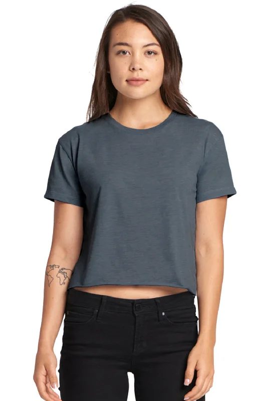 Women’s peasant tops for relaxed vibe -Next Level Womens Festival Cali Crop Short Sleeve Crewneck T-Shirt - Antique Denim Blue