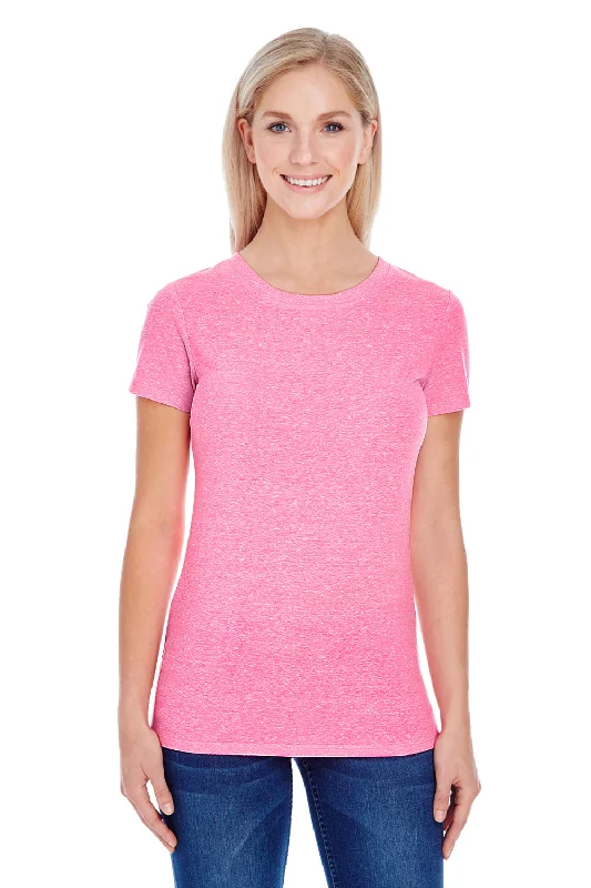 Women’s crewneck tops for casual style -Threadfast Apparel Womens Short Sleeve Crewneck T-Shirt - Neon Pink