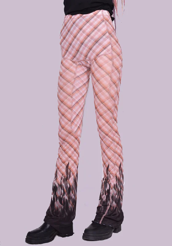 Women’s striped pants for fun patterns -KNWLS SS24-HL0MCHP HALCYON LEGGINGS MOTO CHECK PINK