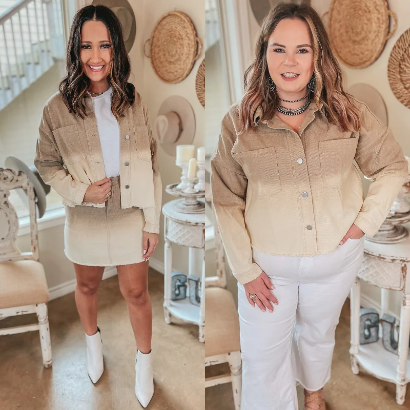 Women’s quilted vests for easy layering -90's Baby Ombre Cropped Denim Button Up Jacket in Taupe