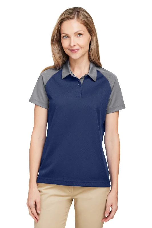 Women’s fleece-lined tops for winter comfort -Team 365 Womens Command Colorblock Moisture Wicking Short Sleeve Polo Shirt - Dark Navy Blue/Graphite Grey