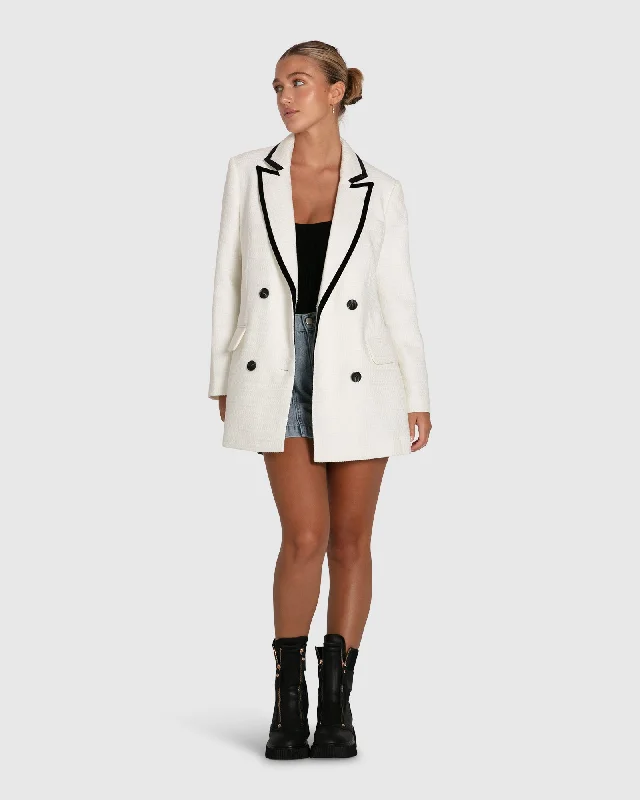 Women’s ribbed jackets for textured style -Because Of You Trimmed Blazer Dress - Cream