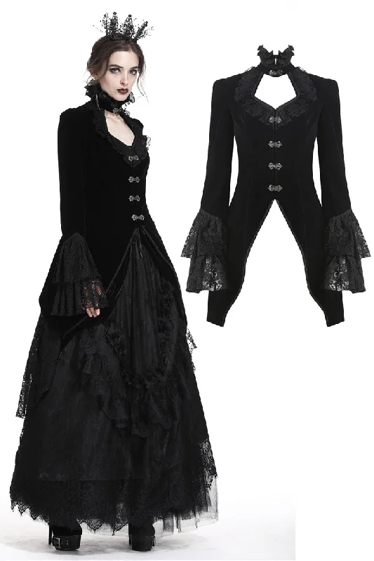 Women’s tailored jackets for polished look -Gothic velvet swallow lace tail jacket JW174