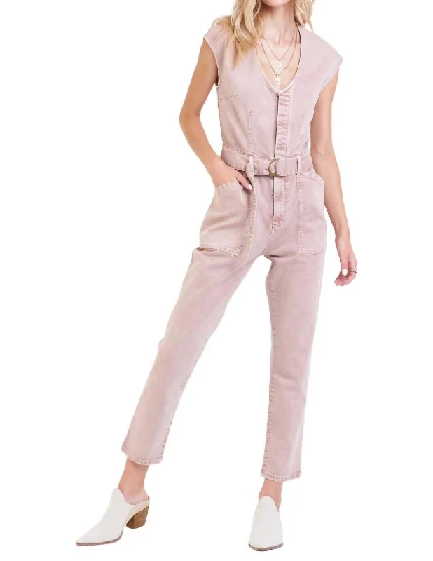 Women’s striped pants for fun patterns -Nicole Denim Jumpsuit In Rose