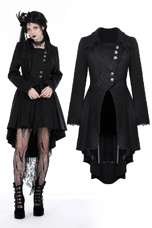 Women’s faux leather jackets for trendy edge -Gothic asymmetrical buttons woolen tail coat JW253