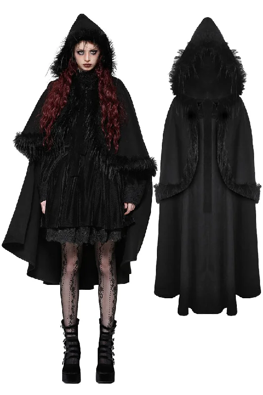 Women’s motorcycle jackets for cool edge -Gothic faux fur double-sided long coat with large hood JW275