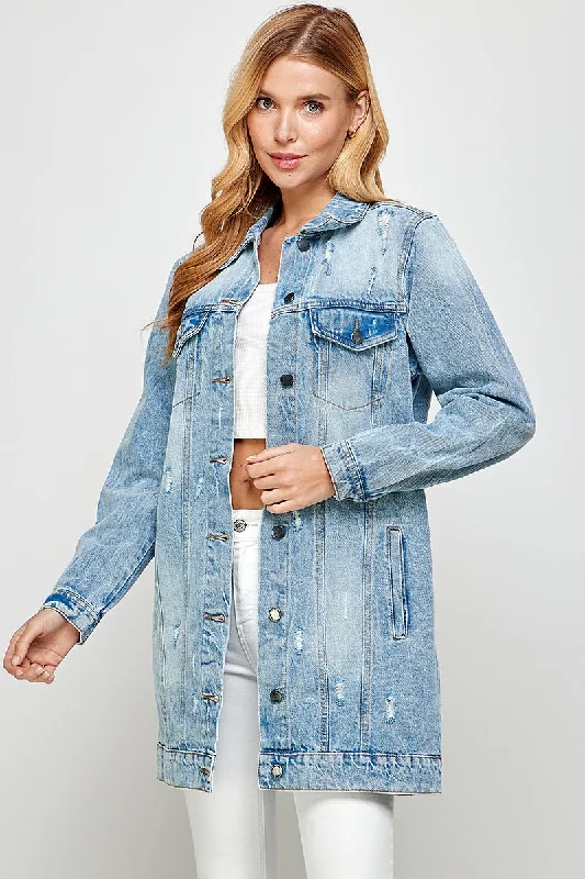 Women’s military-inspired coats for rugged elegance -Cotton Denim Jacket with Distressed (OPEN PACK)