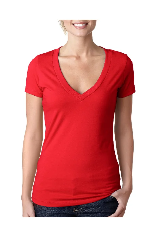 Women’s patchwork tops for unique style -Next Level Womens CVC Jersey Short Sleeve V-Neck T-Shirt - Red - Closeout