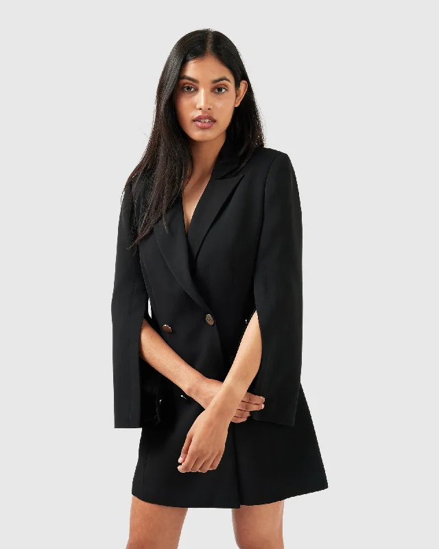 Women’s casual outerwear for everyday fashion -Diamond Heart Blazer Dress - Black