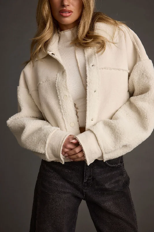 Women’s cargo jackets for utility fashion -Whiteout Sherpa Cropped Jacket