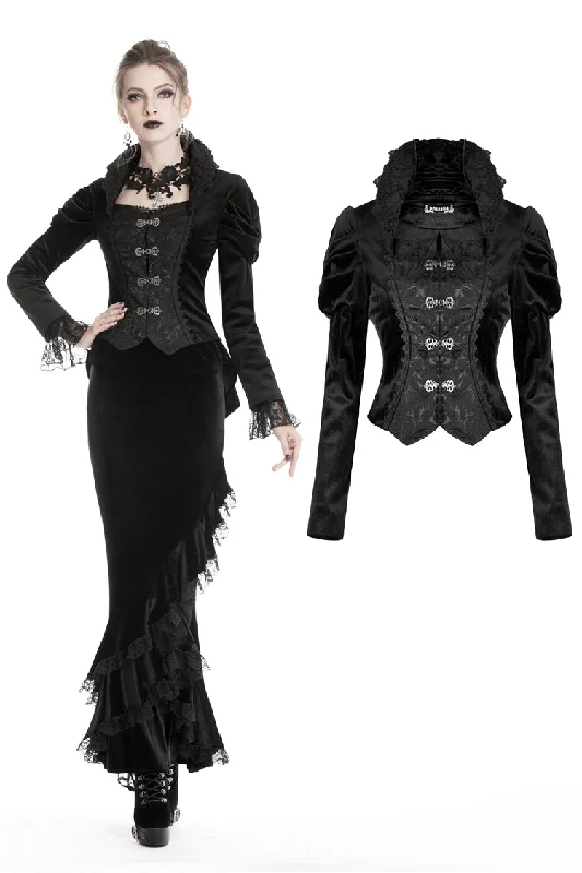 Women’s puffed sleeve jackets for dramatic flair -Gothic velvet two-pcs jacket JW191