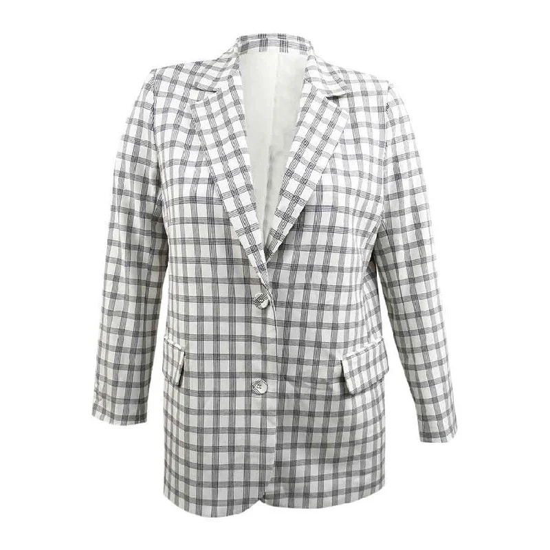 Women’s structured jackets for modern fashion -Danielle Bernstein Women's Structured Blazer (L, Ivory Plaid)