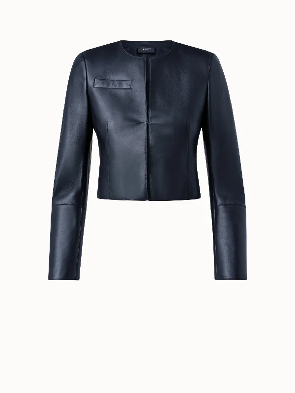 Women’s zip-up jackets for casual wear -Cropped Lamb Nappa Leather Jacket