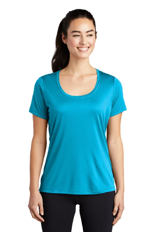 Women’s tie-front tops for fun, flirty style -Sport-Tek Womens Moisture Wicking Short Sleeve Scoop Neck T-Shirt - Sapphire Blue